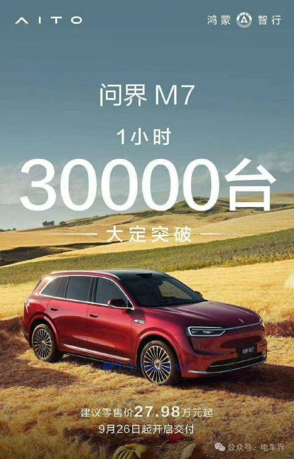 杨帆配资 1小时大定3万台！全新问界M7卖爆了